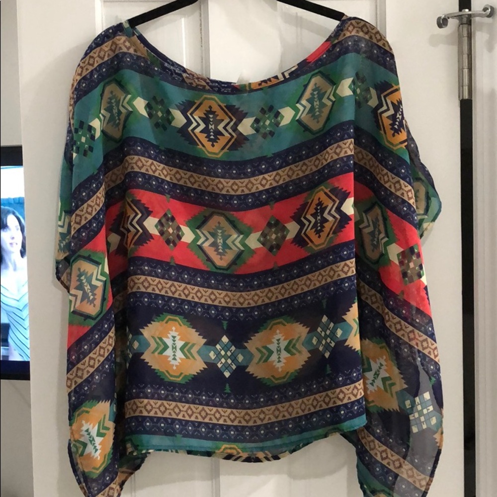 Multi colored, patterned, sheer, light top